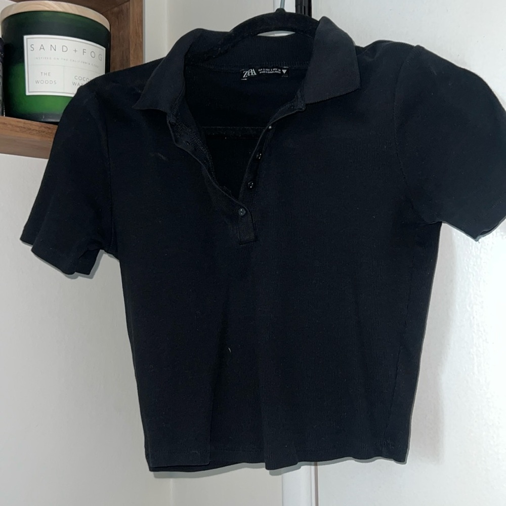 Zara front closure with buttons black crop top